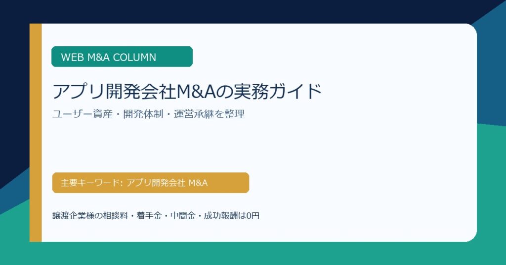 アプリ開発会社M&Aで確認したいユーザー資産、開発体制、ストア運営承継、PMIの論点を整理したコラムのアイキャッチ画像